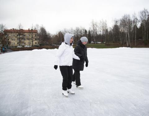 Two skaters on the ice rink.
