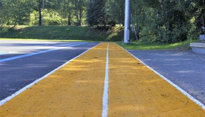 Yellow running track.