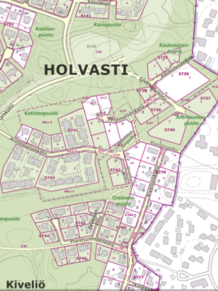 Karttakuvassa esitetty Holvastin alue
