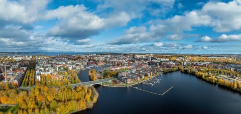 Autumn aerial view of Tampere city center