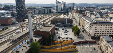 Ilmakuva Tampereen rautatieaseman yltä.