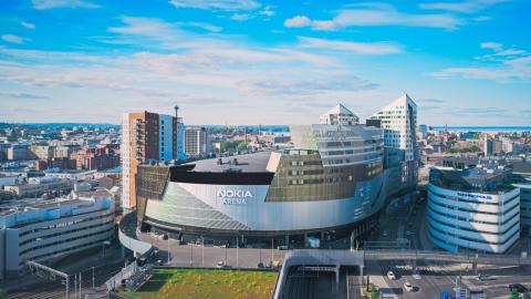 Aerial photo of Nokia Arena towards the city center