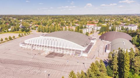 Aerial photo of Hakametsä Stadium on a sunny day.
