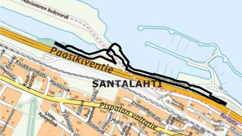 Pölkkylänniemen ja Santalahden reitti kartalla.