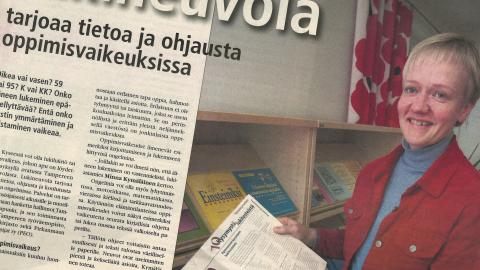 Kuvituskuva. Lukineuvola-hanke Tampere-lehden sivulla. Henkilö pitelee kirjaa kädessään.