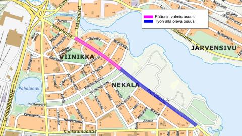 Nekalantien katutyöt 2024 kartalla