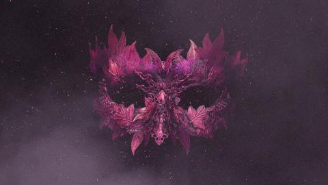 Tyhjä naamio tummalla taustalla.