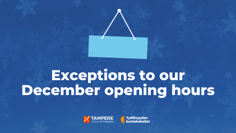 A dark blue background is filled with pale snowflakes. Text: exceptions to our December opening hours.