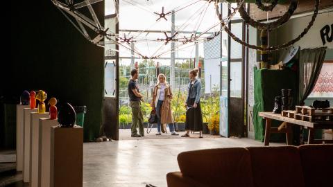 People in the doorway of Kaleva Hall.