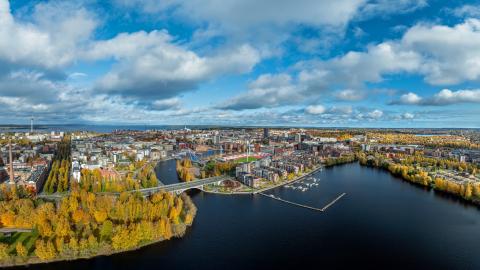 Syksyinen ilmakuva Tampereen keskustasta
