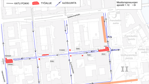 Kartta moottoriajoneuvojen reiteistä.