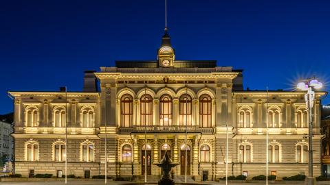 The Old City Hall of Tampere in evening lighting.