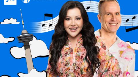 The photo shows artist Diandra and Mikko Kekäläinen from Puoli seitsemän programme.