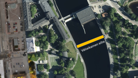 Valssipadonraitin väliaikaisen silta merkattuna karttakuvaan.