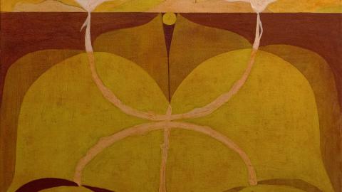 An abstract work of art featuring earthy colours.