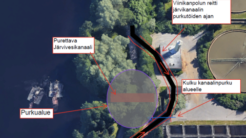 Viinikanpolun liikennejärjestelyt karttakuvassa esitettynä.