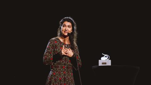 Fruzsina Szép is giving a speech at the Music x Awards ceremony.