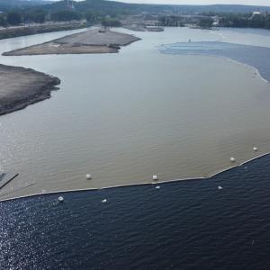 Ilmakuva Näsisaaren täytön tilanteesta kesäkuussa 2022 Näsijärven suunnalta idästä.