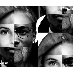 People in different ages and ethnic backgrounds in a black and white image.