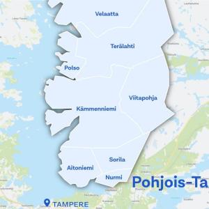 Karttakuva Pohjois-Tampereesta.