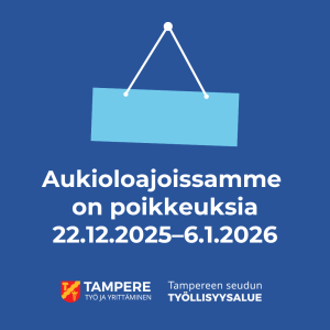 Kuvassa on ovikyltin kuva. Tekstissä lukee Aukioloajoissamme on poikkeuksia 22.12.2025 - 5.1.2026.
