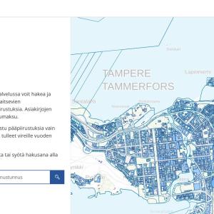 Tapsa-myyntipalvelun etusivu, jossa näkyy Tampereen kartta.