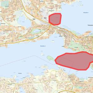 Karttagrafiikkakuva heikoista jääalueista Tampereella.