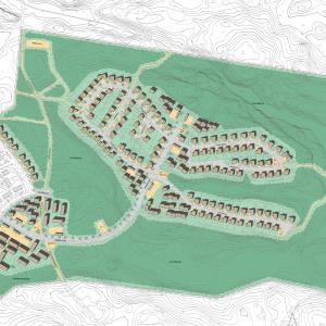 Kuvassa vihreällä karttapohjalla asuintalojen alue.