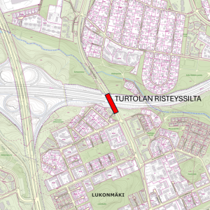 Turtolan risteyssilta vahvistettuna karttakuvassa.