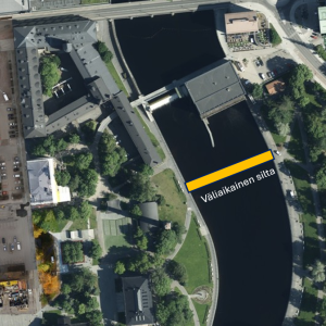 Valssipadonraitin väliaikaisen silta merkattuna karttakuvaan.