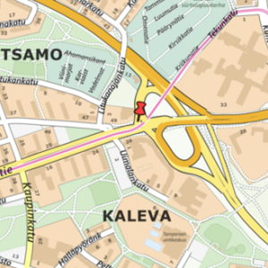 Teiskontien raitiotien ylityskohdan karttakuva.