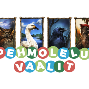 neljä piirrettyä lintua ja teksti pehmoleluvaalit