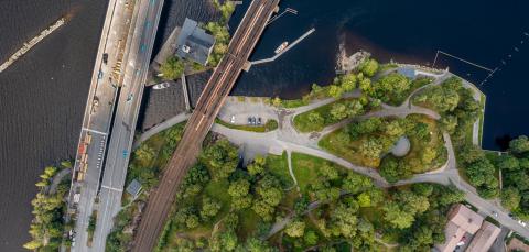 Mältinrannan alue ja Pajasaari ilmakuvassa.