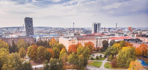 Ilmakuva syksyisestä Sorsapuistosta.