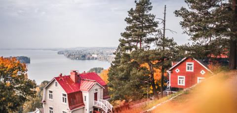 Puistosta avautuva maisema Näsijärvelle.