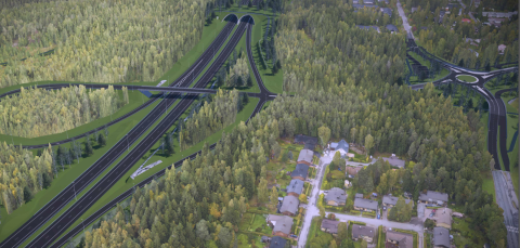 Tasanteen eritasoliittymän havainnekuva ilmasta.