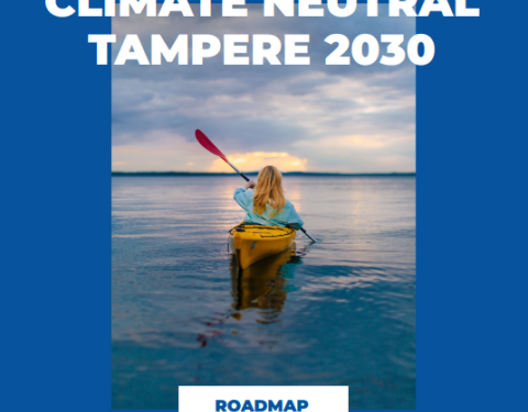 Climate Neutral Tampere 2030 Roadmap front-page picture where a woman is kayaking