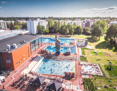 An aerial view of the Tampere outdoor swimming pool.