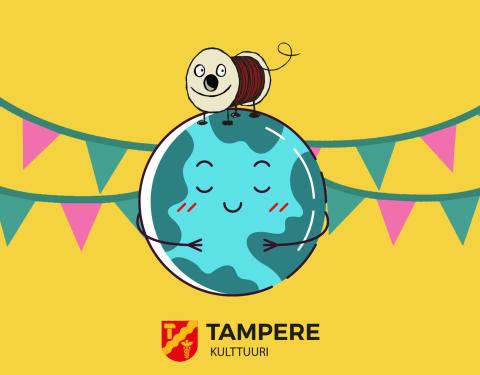 Rulla character standing on top of the Earth.