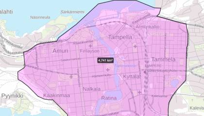Ilotulitekieltoalue Tampereen ydinkeskustassa.