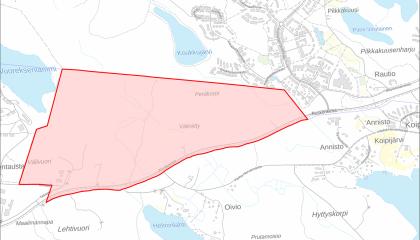 Kartta, jossa rajattu alue merkitty vaaleanpunaisella.