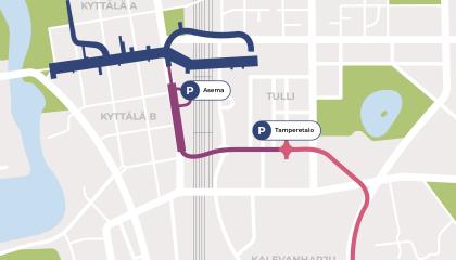 Viinikankadulta lähtevä maanalainen ajoyhteys, joka yhdistyy Rautatienkadun alle tulevaan P-Hämpin laajennukseen. 