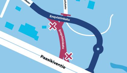 Enqvistinkadun ja Paasikiventien uusi liittymä kartalla.