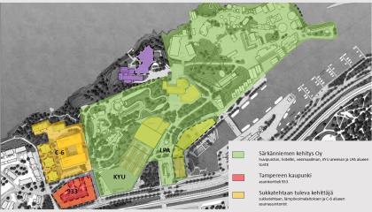 Karttapiirros Särkänniemen alueen suunnitelmista.