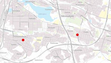 Karttakuva, jossa merkitty Turtolan ja Koivistonkylän päiväkotien sijainnit.