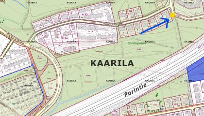 Suunnitelmataulujen sijainti Gaddinpuistossa kartalla.