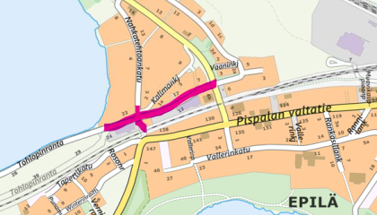 Tohlopinranta-kadun katutyö kartalla.