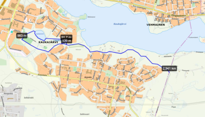 Kaukajärven ulkoilureittityömaa kartalla.