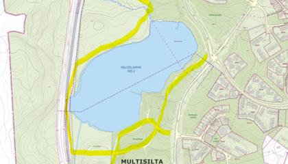 Peltolammin ja Multisillan puiden kaatoalueet kartalla