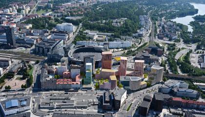 Sorin alueen arkkitehtuurikilpailun kilpailutyö Rusetti viistoilmakuva.